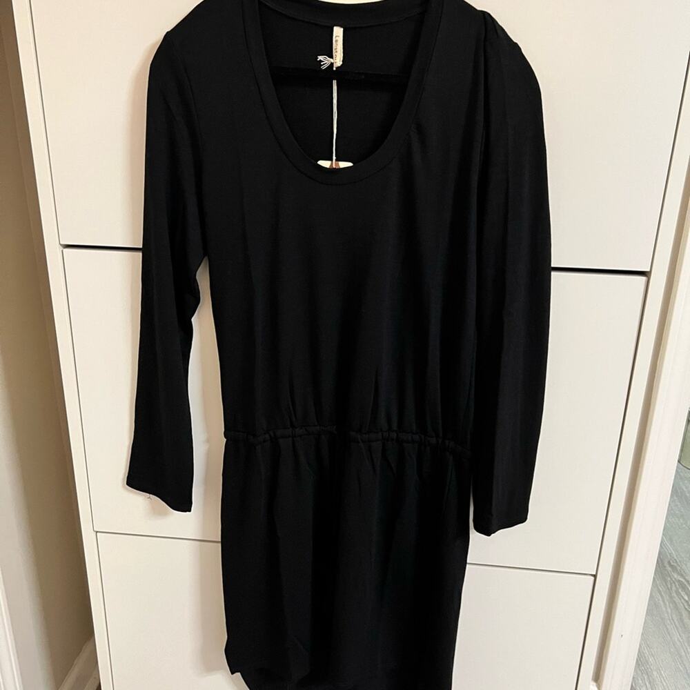 NWT Lanston Black 3/4 Sleeve Relaxed Tunic Dress (M)